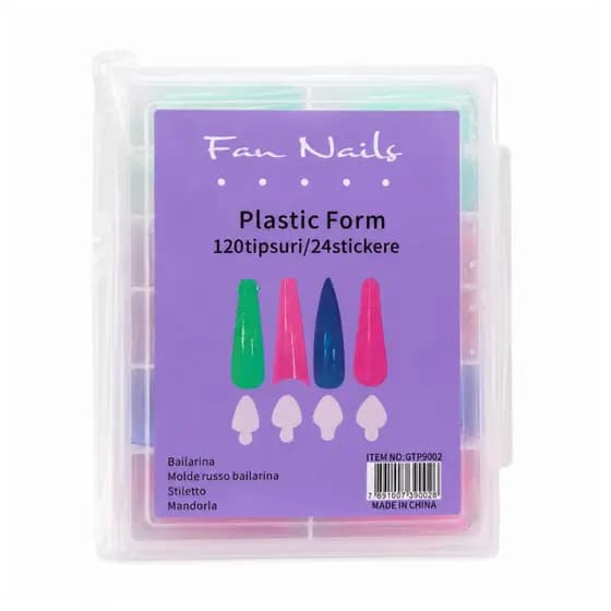 Molde F1 Dual Form Fan Nails Misto 4 Modelos, 120 Peças + 24 Adesivos