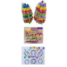 Kit Festa com 15 itens sendo 5 colares simples Havaiano 5 óculos e 5 tiaras