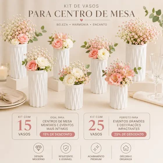 kit com15 OU 25 vasos de gesso centro de mesa