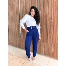 Calça alfaiataria moda feminina executiva trabalho linha luxo cintura alta