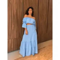 Conjunto em viscolinho saia longa e cropped moda feminina moda evangélica saia Midi longuete longa