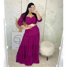 conjunto clara princesa 3 Marias camadas longo com babados drapeados tendência verão 2023