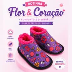 Pantufa BOTINHA feminina peluciada quentinha - Flor/Coração - Senza Spina pantufa infantil