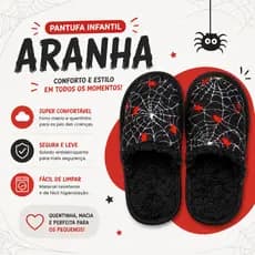 Pantufa Infantil de Inverno Senza Spina Estampa Aranha Quentinha - Chinelo de inverno
