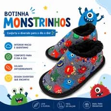Pantufa BOTINHA infantil masculina peluciada - Monstrinhos - Senza Spina pantufa infantil