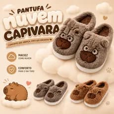 Pantufa Capivara Nuvem de Pelúcia Quentinha Confortável Inverno Adulta e Infantil