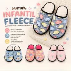 Pantufa Infantil Comfort Fleece Peluciada Quentinha Antiderrapante Inverno Menina e Menino