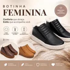 Tênis Botinha Feminina Forrada Peluciada de Inverno Cano Curto Confortável