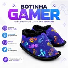 Pantufa Infantil BOTINHA Masculina Gamer Peluciada Inverno - Senza Spina pantufa infantil