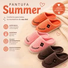 Pantufa Feminina Summer Forrada Plush Antiderrapante
