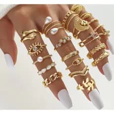 Kit De Anéis Conjunto Feminino Minimalista Blogueira Lua Prateado ou dourado Ajustável