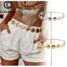 Cinto Feminino Corrente Moda Blogueira Modelo Moeda Cor Prateada Tamanho 107