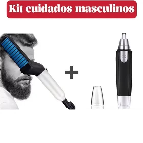 KIT Escova Barba Chapinha Modelador Pente e Aparador Removedor de Pelos Elétrico Para Barba-Kit cuidados masculinos