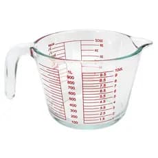 Jarra Medidora em Vidro Borossilicato 1 Litro Com Alça  Resistente Para Cozinha Vidro Temperado  Doces e Salgados Altas e Baixas Temperaturas