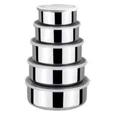 Jogo de Potes de Aço Inox Porta Alimentos 5 PÇS com Tampa Versátil Moderno