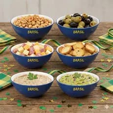 Kit Copa do Mundo 6 Bowls Tigela Aperitivos Entradas Petiscos Azul Brasil Festa Temática Futebol Time Plástico Plasútil
