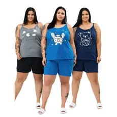 Kit com 3 Conjuntos Pijama Feminino Plus Size Curve Alcinha 100% Algodão Envio Imediato