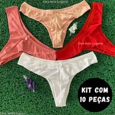 kit com até 10 Calcinhas Tanga Fio Duplo Em Tecido Leve Confortável