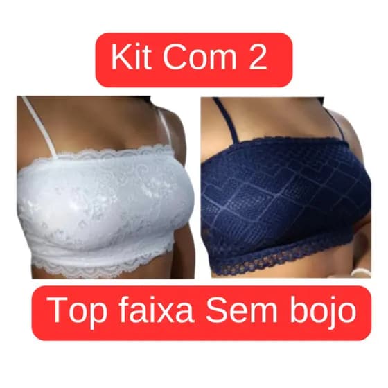 Kit Com 2 Top faixa Sem bojo Com Renda Cropped feminino