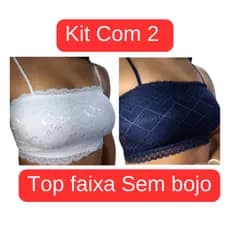 Kit Com 2 Top faixa Sem bojo Com Renda Cropped feminino