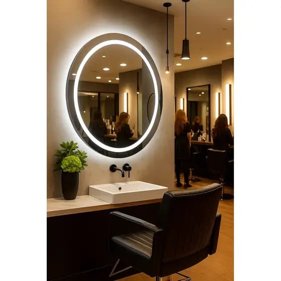 Espelho led com botao Touch 60x60cm Redondo Borda Infinita Jateado Com Led