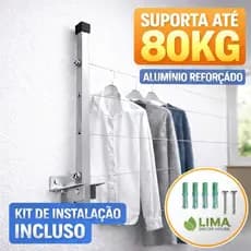 Varal de Parede Alumínio Premium articulado o Mais Resistente da categoria 80kg ENVIO IMEDIATO