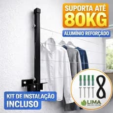 Varal dobravel de Roupas de Parede até 4 Metros Aluminio Premium Resistente até 80KG