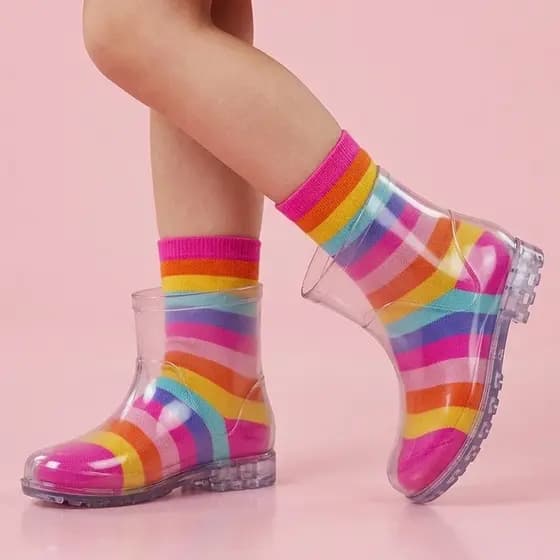 Galocha Infantil Menina Bota Cano Curto Feminina + Kit Meia Colorida Confortável