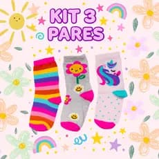 KIT 3 Pares Meia Infantil Menina Cano Longo Estampada Feminina Delicada Promoção