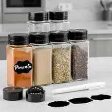 Potes Tempero De Vidro 120ml com Tampa Dosadora Dupla, Etiquetas e Caneta
