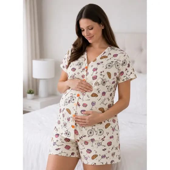 Baby Doll Amamentação Pijama Americano Cirúrgico com botões em Malha Cores Sortidas