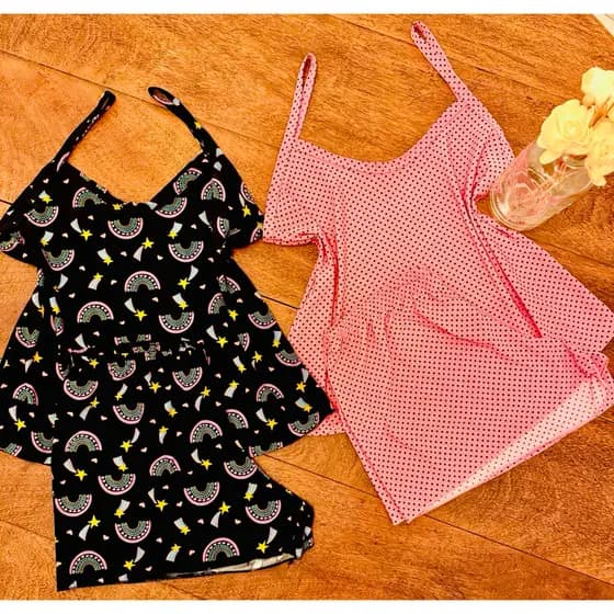 Kit 5 Pijamas Malha fria Adultos Femininos Baby Doll liganete