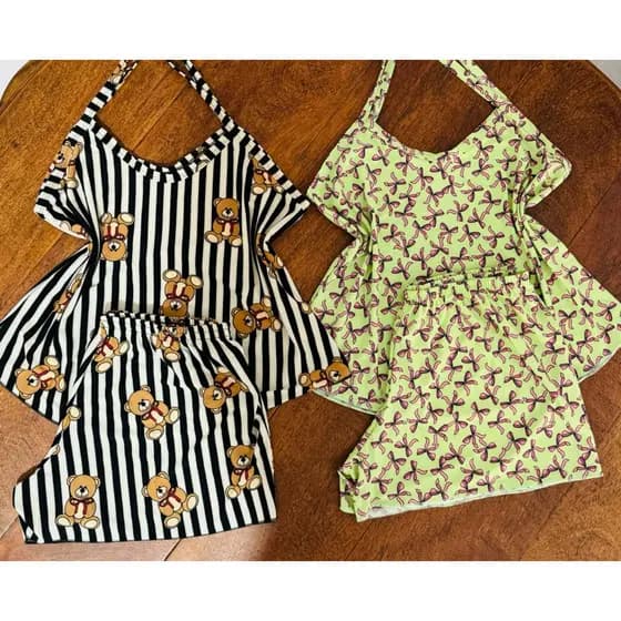 Kit 3 ou 5 Baby Doll Feminino Alça Fina Liganete Malha Fria Pijama Short Doll