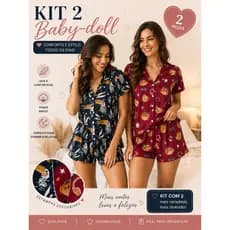 Kit com 2 Pijamas Baby Doll Suede Amamentação Americano Cirurgico com botoes em Suede