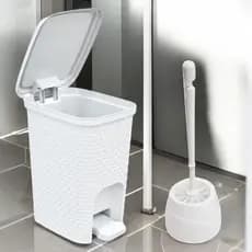 Conjunto Lixeira Branca 7 litros + Escova Sanitária Reforçada Casa Banheiro Limpeza Kit Preto