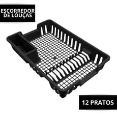 Escorredor de Louças12 Pratos Porta Talheres Preto  Escoredor Loucas Plastico  Talher Pratos Oferta