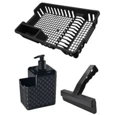 Conjunto Cozinha Escorredor de Louças Pratos + Porta Detergente + Rodinho Rodo de Pia Kit Cozinha