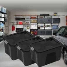 Kit 3 Caixas Organizadora Multiuso Plástica 56 Litros Com Tampa Preta c/ TRava Uninjet
