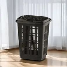 Cesto de Roupa Suja Preto Resistente Lavanderia Organizador Com Tampa 30 Litros Uninjet