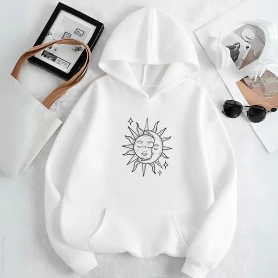 Moletom Feminino Blusa de Frio Sol e Lua Casual Inverno Aesthetic Minimalista Tecido Premium