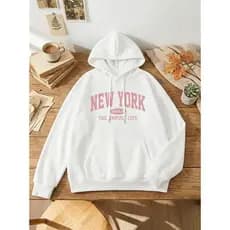 Moletom Canguru com Capuz Feminino Blusa De Frio Estampado Aesthetic Gringa Minimalista New York