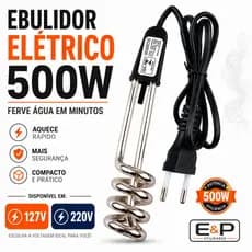 Aquecedor Ebulidor Elétrico Pequeno Rabo Quente 127V/220V 500W | Portátil Ferve Água Rápido