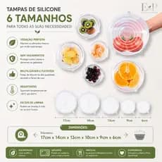 Kit 6 Tampas de Silicone Ajustáveis Herméticas Reutilizáveis, Potes, Frutas e Tigelas -Ótima Vedação