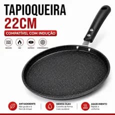 Frigideira Tapioqueira Panquequeira 22cm Antiaderente Indução Gás Elétrico Aluminio Preta Techflon