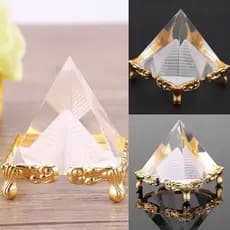 Pirâmide Do Egito Cristal De Vidro Base Dourada Ornamental