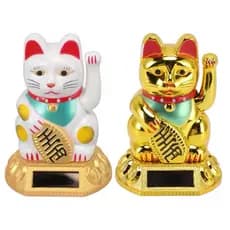 Manekineko Gato da Sorte Acenando Movido a Energia Solar