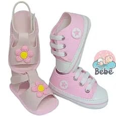 Kit Bebê Recém Nascido Tênis ALL Star e sandália chinelo Pink Passinho de Bebê.