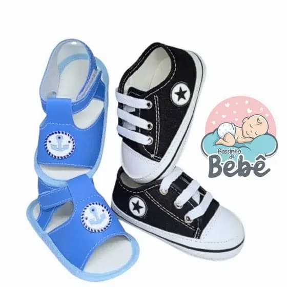 Kit Bebe Recém Nascido Tênis ALL Star e Sandália Menino e Menina  Passinho de Bebê.