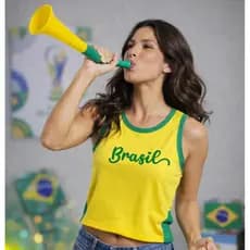 Blusinha Regata Feminina Dryfit Brasil Torcedora Copa do Mundo Verde Amarela Regata Brasil Futebol