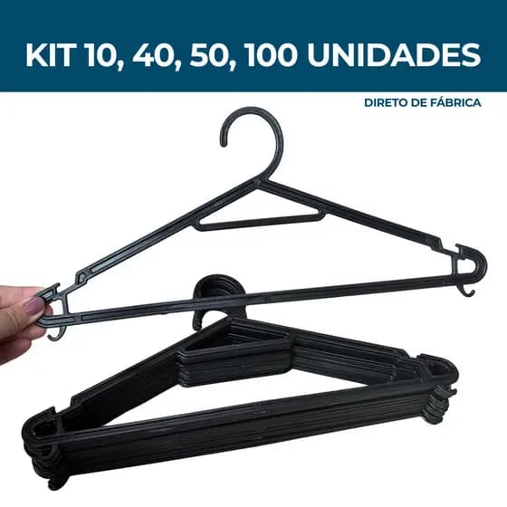 Kit 10, 40, 50, 100 Cabides Adulto Preto Multifuncional Direto de Fábrica - ESTRELA G007